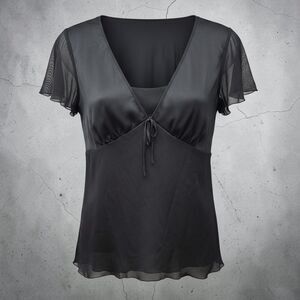 BIYAYCDA Career Blouse Womens XL Black V-Neck Flutter Sleeves VTG Y2K Whimsigoth